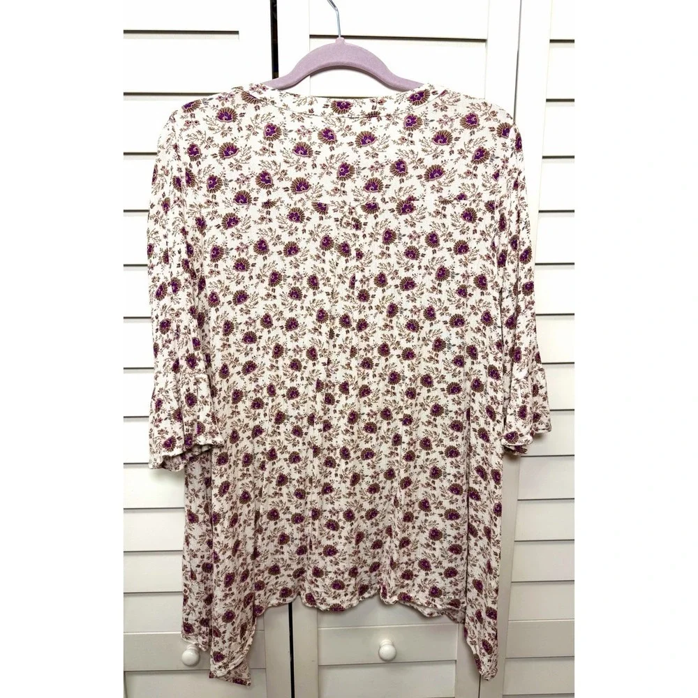 POL Romantic Floral Oversized Tunic Top Boho Peasant Fairy Women's Size Large